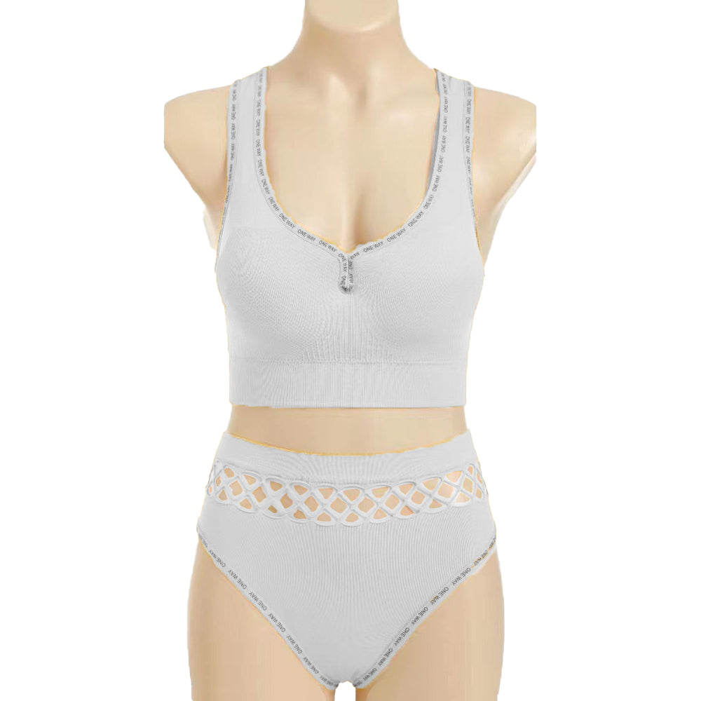 Cotton Interlock Bra Panty Set | Wireless Padded | Pearl White