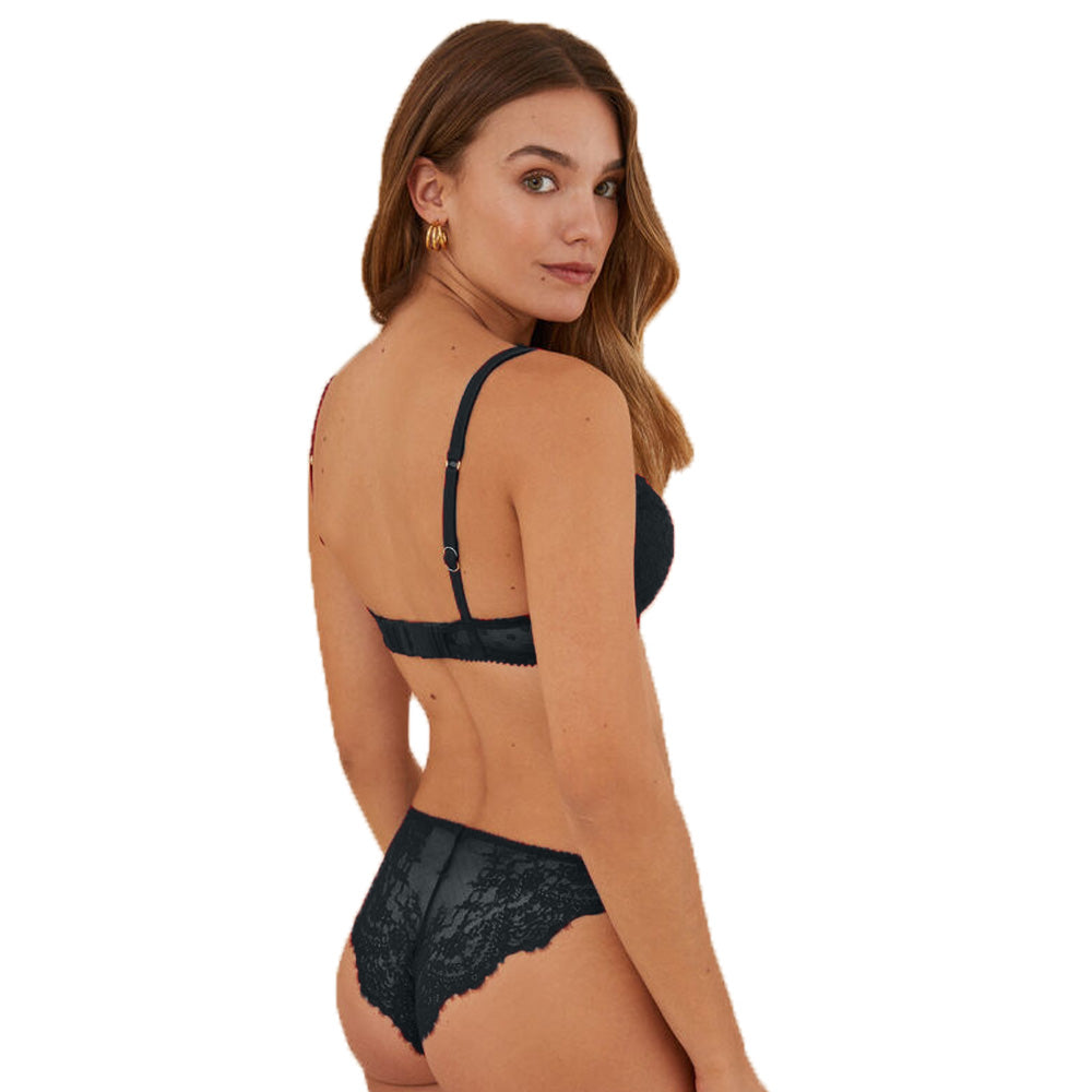 Padded Net Bra Panty Set | Push Up | Ebony Black