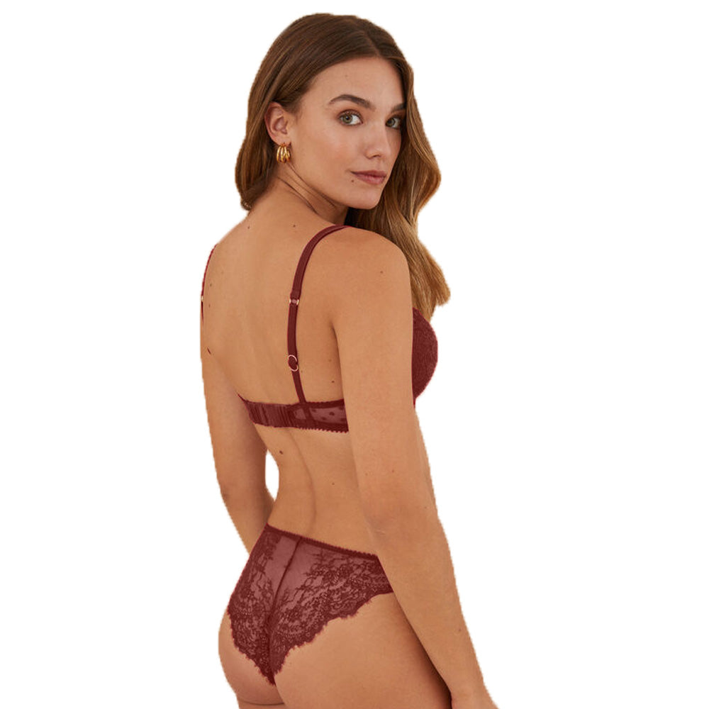 Padded Net Bra Panty Set | Push Up | Mahogany Maroon