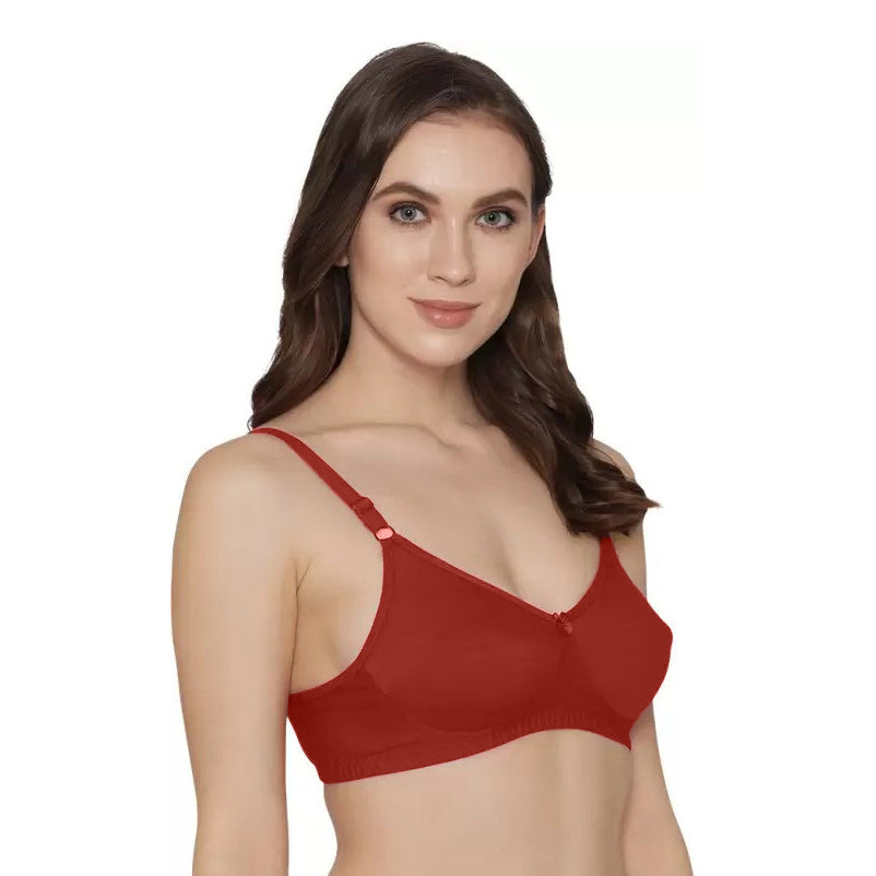 Non-Padded Soft Cotton T-shirt Bra | Wireless | Scarlet Red