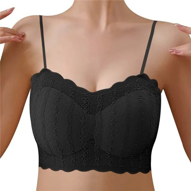 Strapped Bandeau Cotton Bra | Padded | Carbon Black