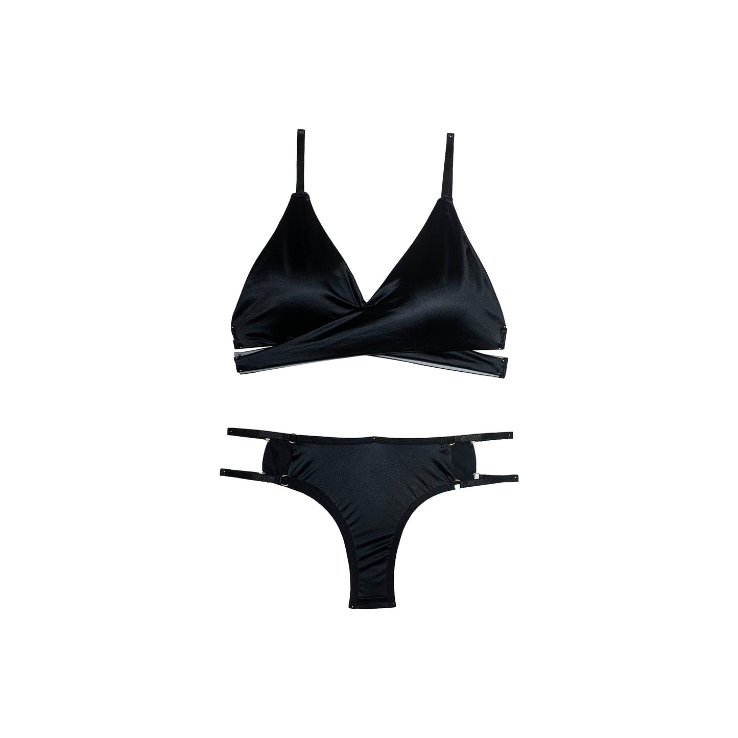 Padded Silk Bra Panty Set | Wireless | Jet Black