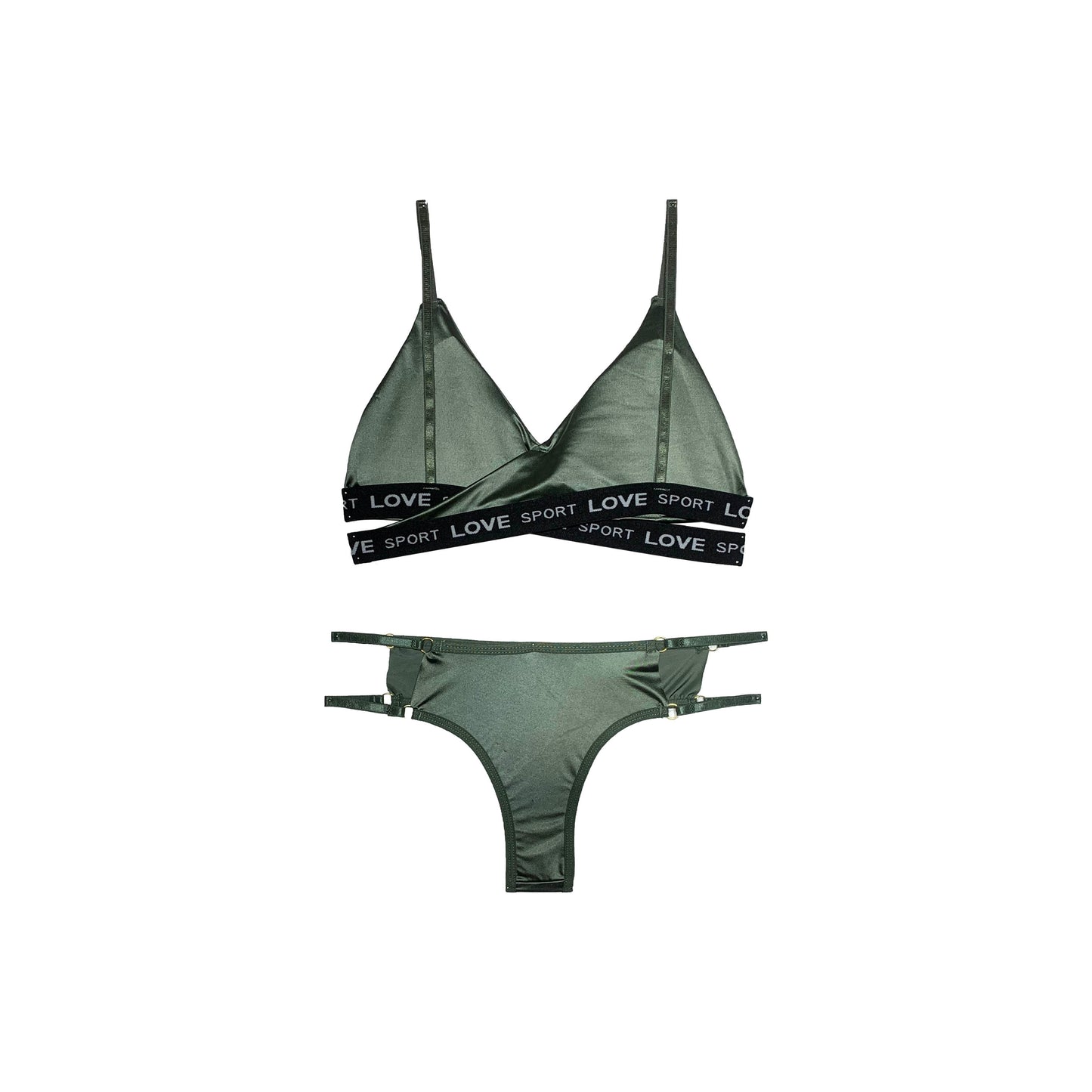 Padded Silk Bra Panty Set | Wireless | Forest Green