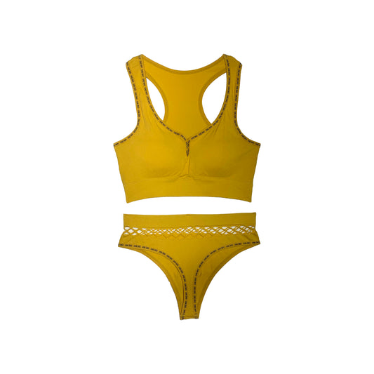 Cotton Interlock Bra Panty Set | Wireless Padded | Canary Yellow