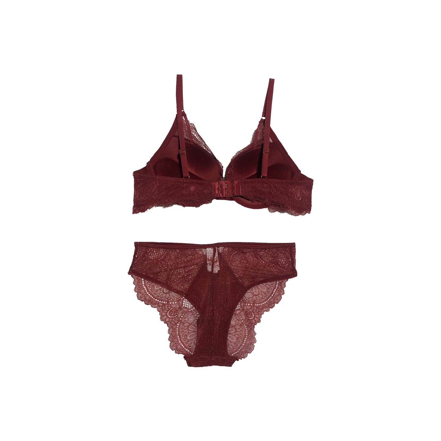 Padded Net Bra Panty Set | Push Up | Mahogany Maroon