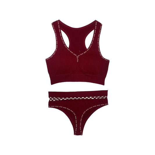 Cotton Interlock Bra Panty Set | Wireless Padded | Wine Maroon