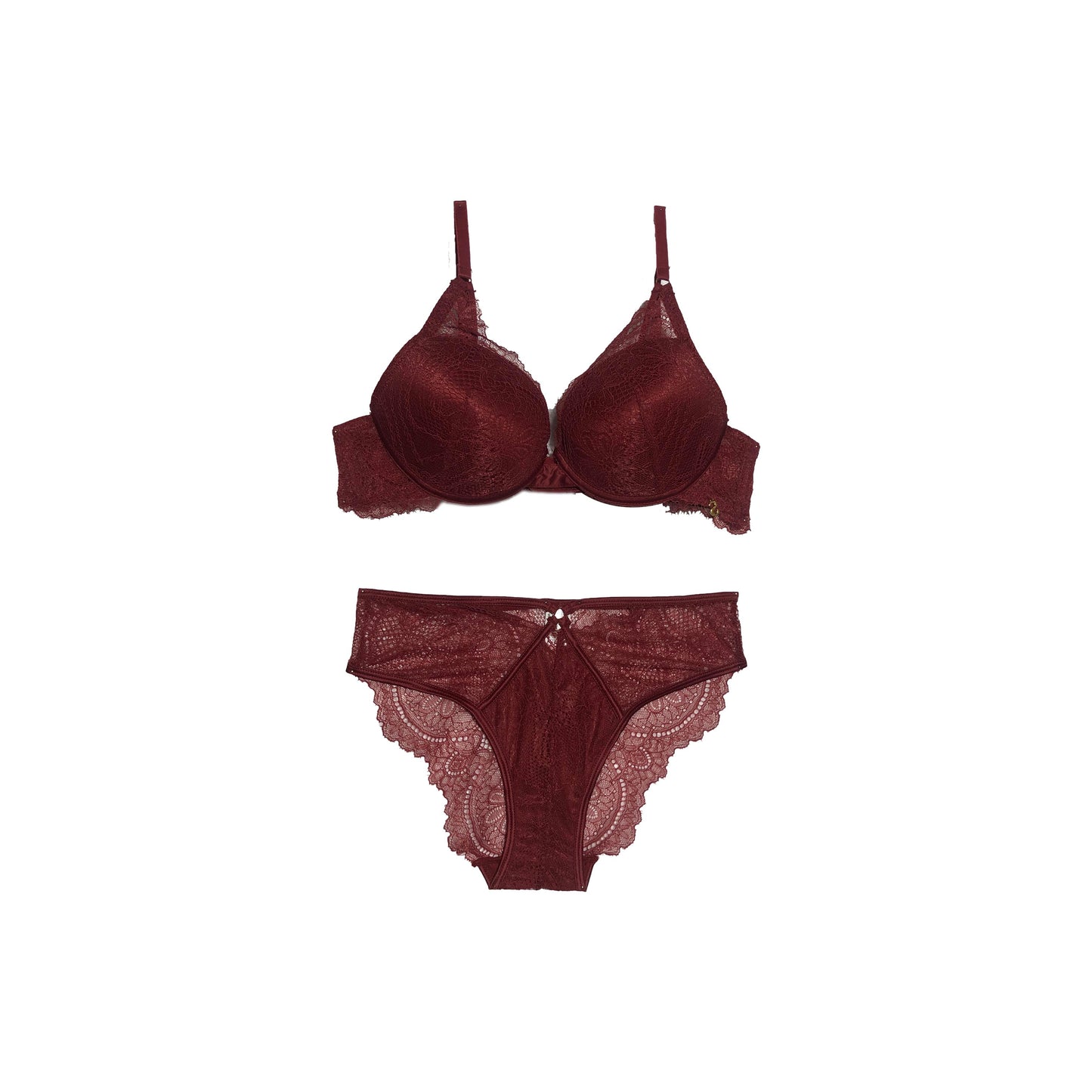 Padded Net Bra Panty Set | Push Up | Mahogany Maroon