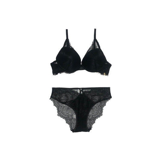 Padded Net Bra Panty Set | Push Up | Ebony Black