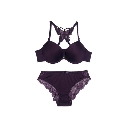 Butterfly-Style Padded Bra Panty Set | Push Up | Amethyst Purple