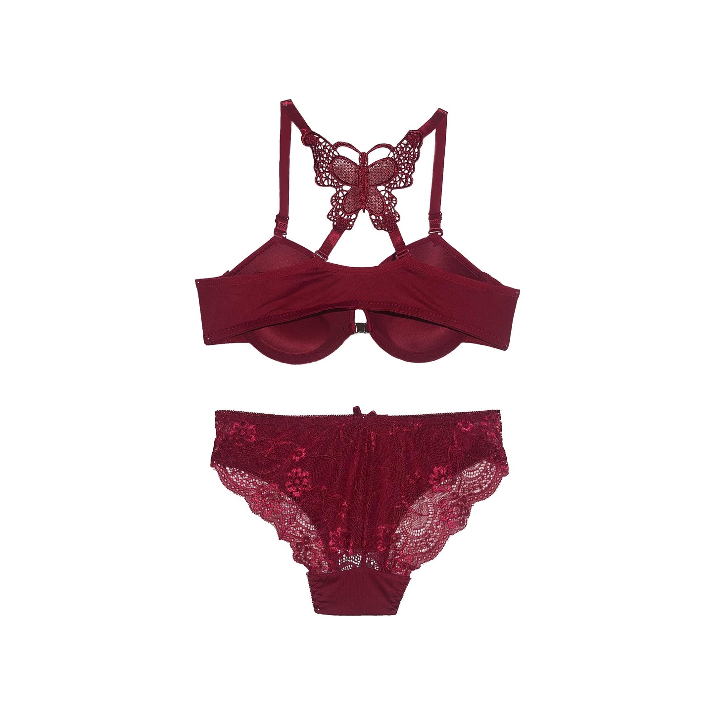 Butterfly-Style Padded Bra Panty Set | Push Up | Bordeaux Maroon