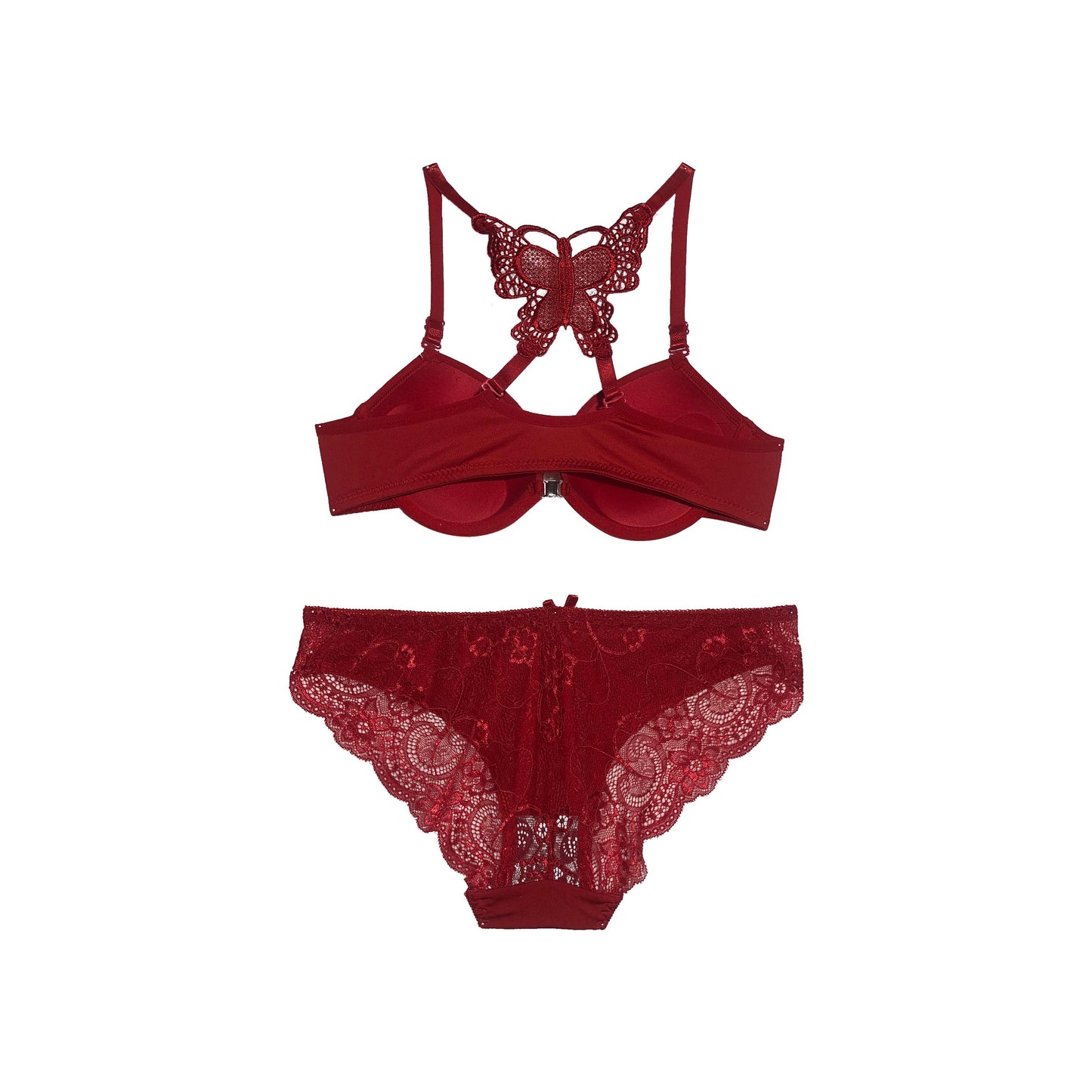 Butterfly-Style Padded Bra Panty Set | Push Up | Scarlet Red