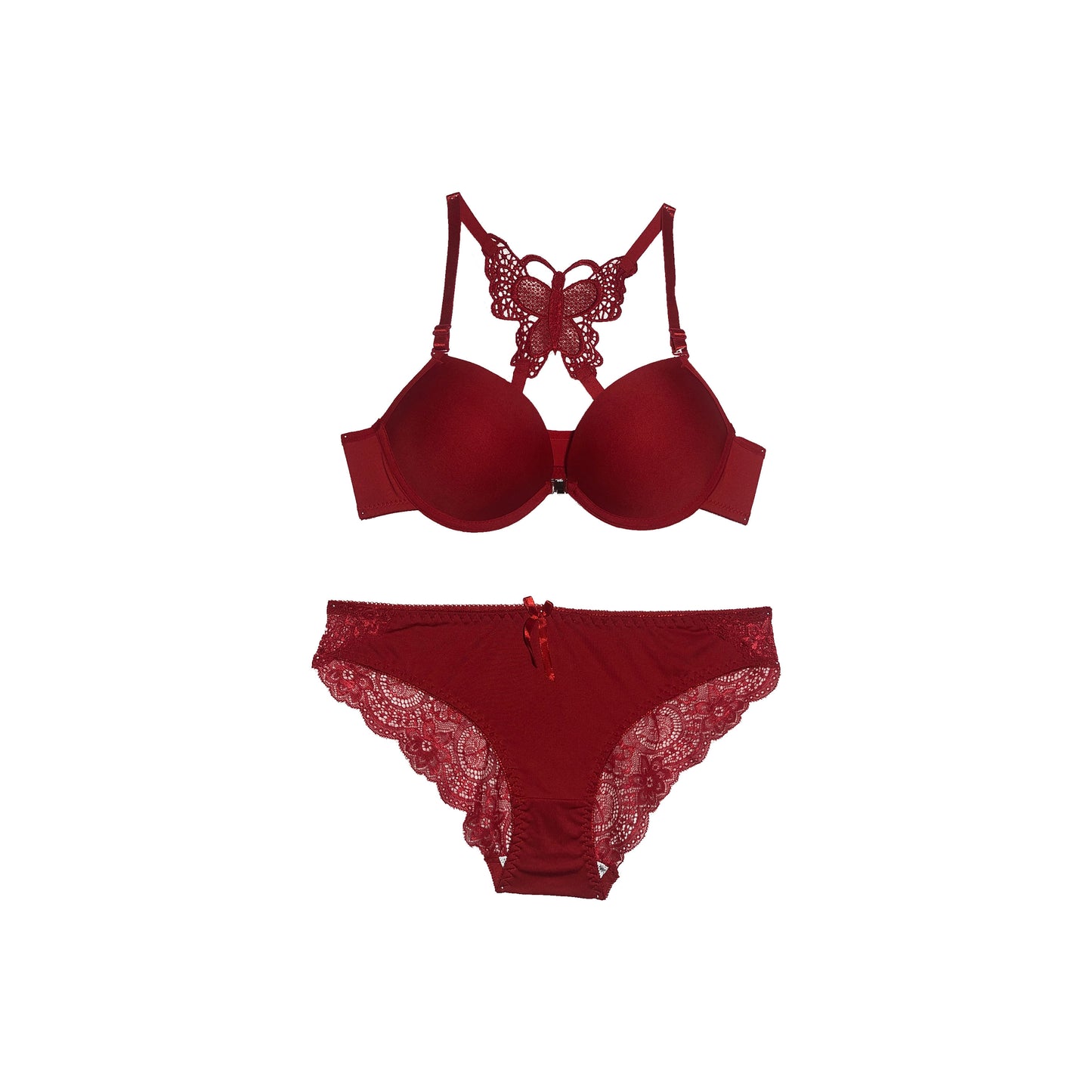 Butterfly-Style Padded Bra Panty Set | Push Up | Scarlet Red