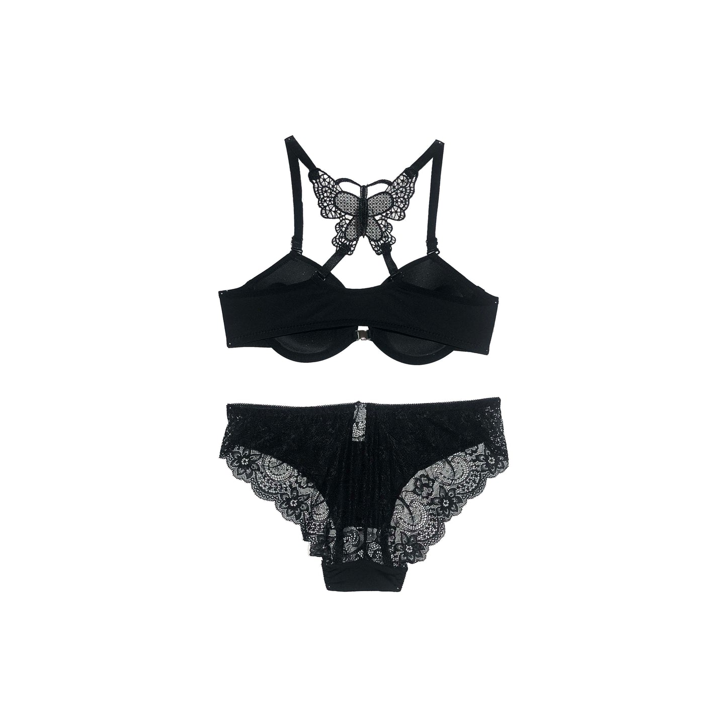 Butterfly-Style Padded Bra Panty Set | Push Up | Ebony Black